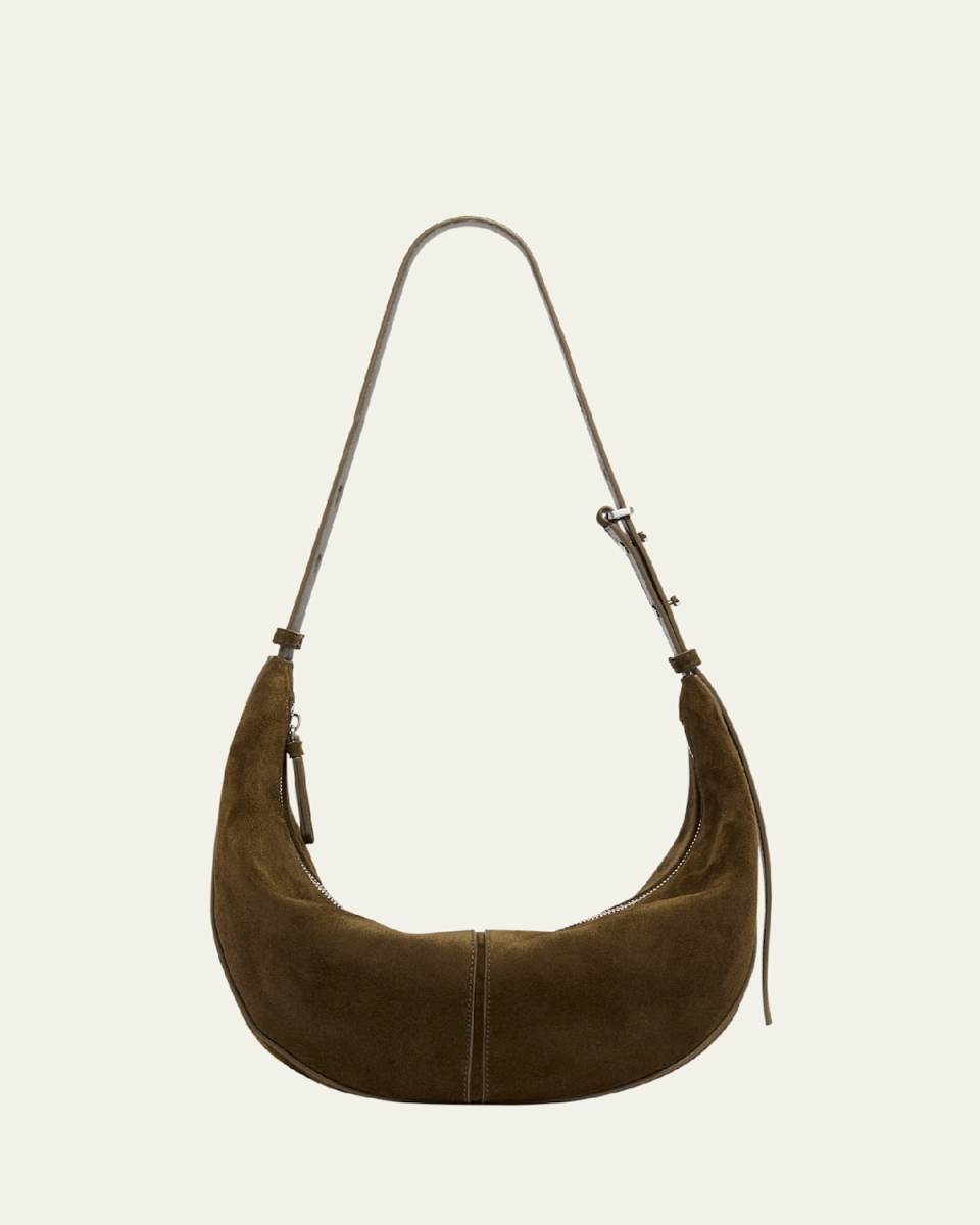 Slide Zip Suede Shoulder Bag